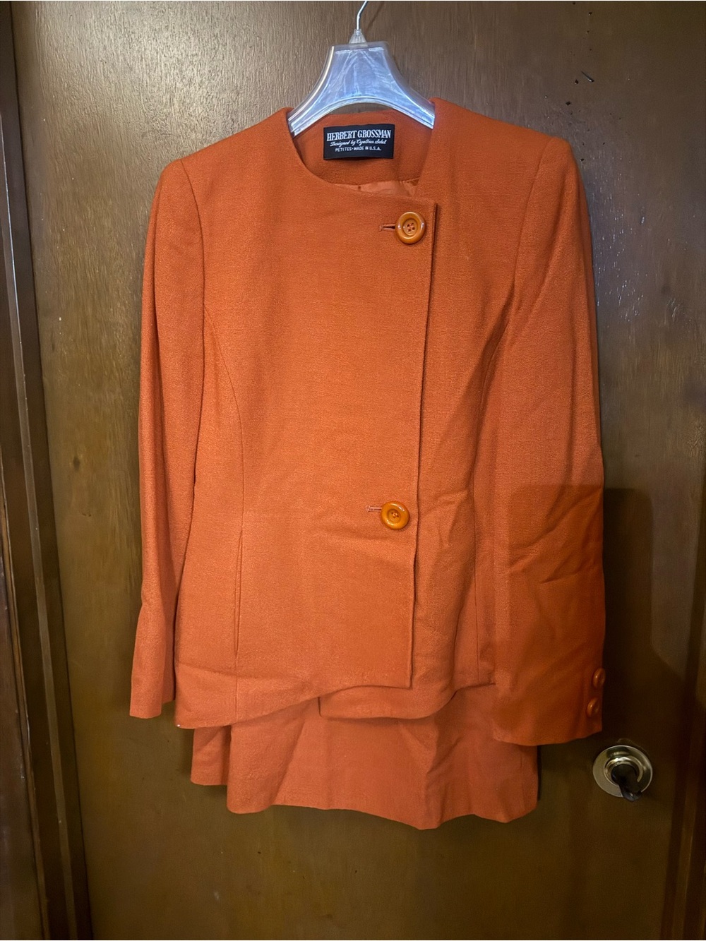 Herbert Grossman Women's Orange Two-Piece Wool Skirt Suit